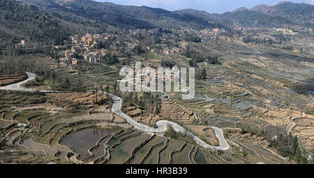 Les terrasses de riz de YuanYang, Yunnan en Chine, l'un des derniers sites du patrimoine mondial de l'UNESCO Banque D'Images