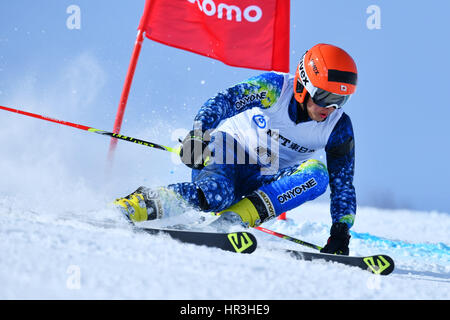 Hokkaido, Japon. Feb 22, 2017. Forerunner : Ski alpin Slalom géant hommes au cours de la 2017 Jeux Asiatiques d'hiver à Sapporo Sapporo Teine à Hokkaido, Japon . Credit : AFLO SPORT/Alamy Live News Banque D'Images