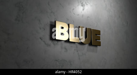 Signe de l'or bleu - monté sur le mur de marbre brillant - rendu 3D illustration libres de droits. Cette image peut être utilisée pour un site web en ligne bannière publicitaire Banque D'Images