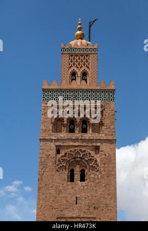 Marrakech, Maroc. Minaret de la koutoubia, 12e. Siècle. Banque D'Images