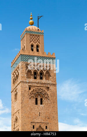 Marrakech, Maroc. Minaret de la koutoubia, 12e. Siècle. Banque D'Images