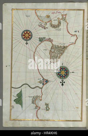 La carte de Piri Reis - la côte de la Méditerranée orientale avec la ville de Tyr - Walters W658315A - Page complète Banque D'Images