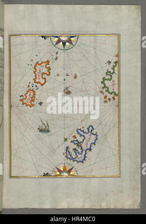 La carte de Piri Reis - plusieurs îles de la mer Égée orientale y compris - Leros - Patmos et Walters W65881B - Page complète Banque D'Images