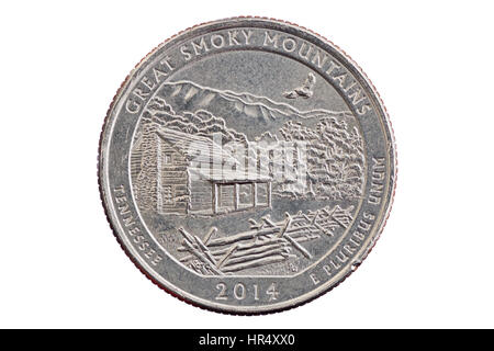 Great Smoky Mountains trimestre commémorative coin isolated on white Banque D'Images