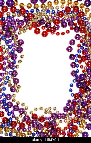 Border frame de Mardi Gras colliers de perles isolated on white Banque D'Images