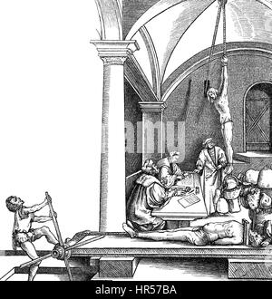 Audience de la Cour et de noyade la torture, 16ème siècle, Allemagne Banque D'Images