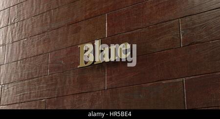 Bleu - plaque de bronze monté sur mur en bois d'érable en rendu 3D - image de la photo. Cette image peut être utilisée pour un site web en ligne ou une annonce de bannière Banque D'Images