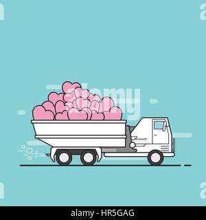 Amour camion transportant les cœurs. Vector illustration. Illustration de Vecteur