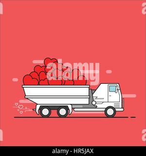 Amour camion transportant les cœurs. Vector illustration. Illustration de Vecteur