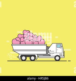 Amour camion transportant les cœurs. Vector illustration. Illustration de Vecteur