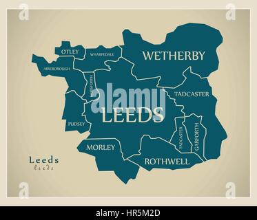 Cartes de la ville moderne - Leeds avec les quartiers Angleterre illustration Illustration de Vecteur