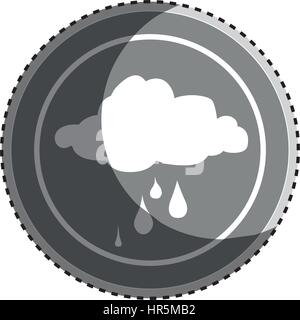 Châssis circulaire monochrome sticker silhouette avec icône nuage pluvieux Illustration de Vecteur