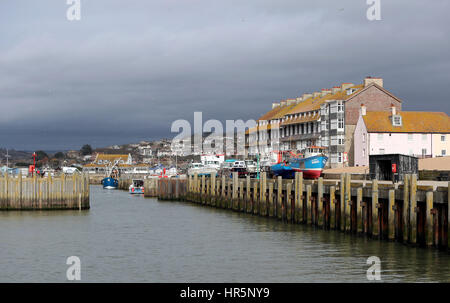 Une vue générale du port de West Bay, Dorset, où l'ITV Broadchurch est filmé. Banque D'Images