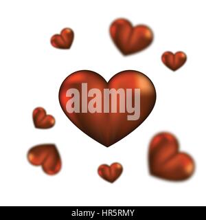 3D réaliste rouge métal coloré Valentine Hearts flottant dans l'air. Vector Illustration. Womens heureux jour 8 EPS mars10 Illustration de Vecteur