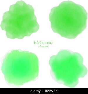 Tache d'aquarelle verte. Ensemble d'aquarelle verte des cercles. Illustration de Vecteur