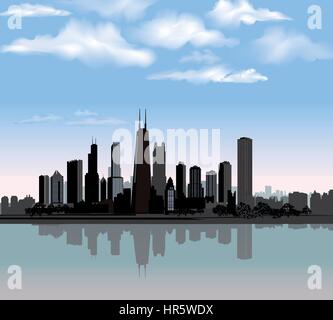 Les bâtiments de la ville de Chicago silhouette. usa paysage urbain. american cityscape avec repères. voyages usa skyline arrière-plan. Illustration de Vecteur