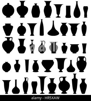 Jeu de vase vases en poterie pot. accueil fleurs décoration intérieure. vector icon collection. Illustration de Vecteur