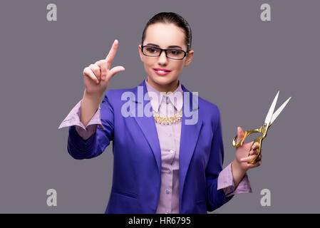 Tailleur femme en appuyant sur le bouton virtuel Banque D'Images