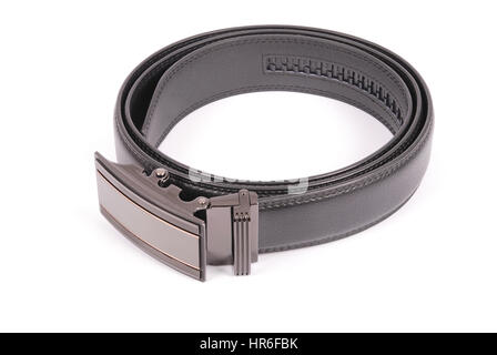 Ceinture homme en cuir noir isolé sur fond blanc Banque D'Images