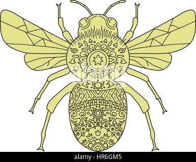 Illustration de style Mandala ou un bourdon bourdon, un membre du genre Bombus, partie d'Apidae, l'une des familles d'abeilles isolé sur blanc b Illustration de Vecteur