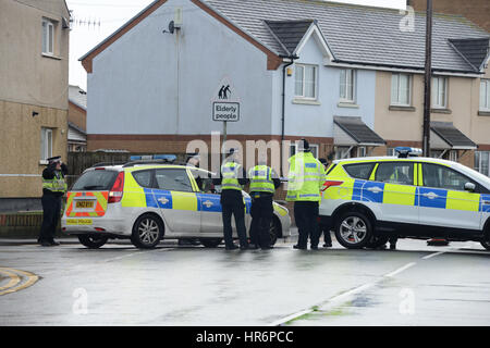 Sandfields, Port Talbot, Pays de Galles, Royaume-Uni. Feb 27, 2017. Les policiers enquêtent sur la mort suspecte d'un homme à Port Talbot qui s'est passé dans les premières heures de ce matin. Le 37-year-old victime a été retrouvé avec de graves blessures à la suite d'un incident dans le chemin Dalton. Un homme de 33 ans a été arrêté et est actuellement en garde à vue. Crédit : Steven Phillips/Alamy Live News Banque D'Images