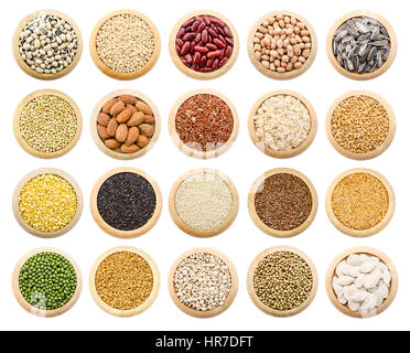 Les grains secs, pois et de riz collection isolated over white background. Banque D'Images