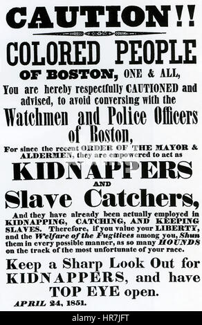 AMERICAN Fugitive Slave Law 1850. Poster imprimé à Boston du 24 avril 1851 Banque D'Images