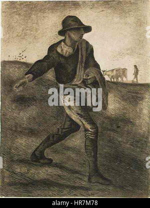 Le Semeur, un dessin de Vincent van Gogh, artiste post-impressionniste néerlandais, d'après une œuvre de Jean-François Millet, créé en avril 1881 à Etten. Banque D'Images