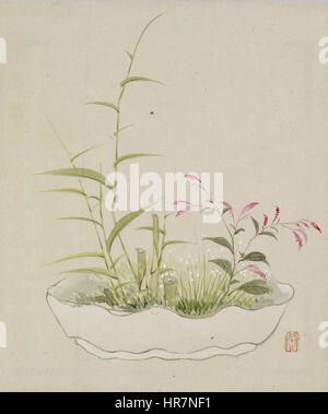 Setsuan Yoshizawa - Feuilles de l'album représentant des oiseaux, Fleurs, paysages, et pots de fleurs - Walters 3517411B Banque D'Images