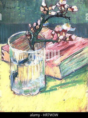 Vincent van Gogh - Blossoming Almond Branch dans un verre avec un livre Banque D'Images