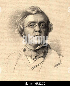 William Makepeace Thackeray, romancier anglais, dans une gravure à l'acier par Francis Montague Holl, d'après Samuel Lawrence, publié par Smith, Elder & Co. en 1853. Banque D'Images