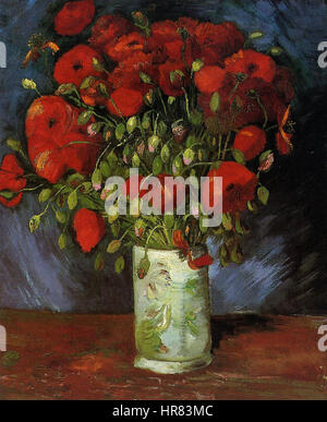 Vase aux coquelicots rouges, une peinture de Vincent van Gogh, un artiste post-impressionniste néerlandais, créée à l'été 1886. Banque D'Images
