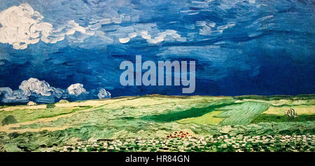 Champ de blé sous un ciel nuageux, une peinture de Vincent van Gogh, un artiste post-impressionniste néerlandais, créée à Auvers-sur-Oise en juillet 1890, également connue sous le nom de Champ de blé sous les nuages d'orage. Banque D'Images