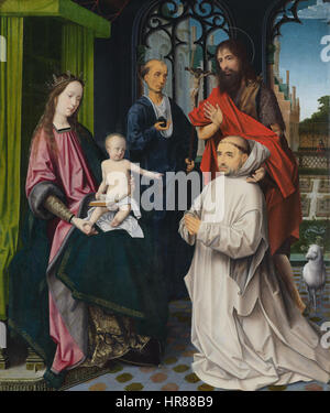 La Vierge et l'enfant ont intronisé, avec Sts Jerome et Jean le Baptiste et un Chartreux agenouillé par Jan Provoost (1465 - 1529) attribué Banque D'Images