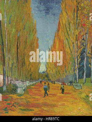 Une peinture de l'Allée des Alyscamps, une avenue à Arles, en France, par Vincent van Gogh, un artiste post-impressionniste néerlandais. Banque D'Images