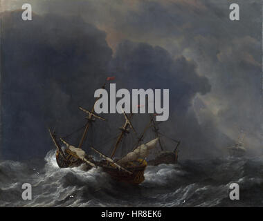 Willem van de Velde II - trois navires dans une gale Banque D'Images