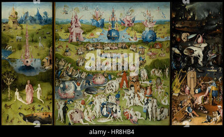 « Le jardin des délices terrestres » de Hieronymus Bosch est un célèbre triptyque rempli d'images complexes et fantastiques. Cette version haute résolution capture les scènes surréalistes du paradis, des plaisirs terrestres et de l'enfer, mettant l'accent sur l'imagination débordante de l'artiste et la maîtrise des détails. Le symbolisme de chaque panneau invite à la réflexion sur la morale, le péché et l'intervention divine. Banque D'Images