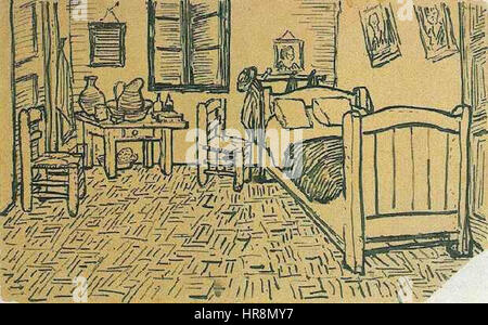 Vincent van Gogh - la chambre de Vincent à Arles - Sketch Lettre Octobre 1888 Banque D'Images