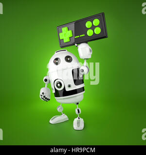 Robot Android avec une manette sans fil. Isolated on white