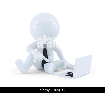 Business man sitting et l'aide d'un ordinateur portable. Isolé sur fond blanc Banque D'Images