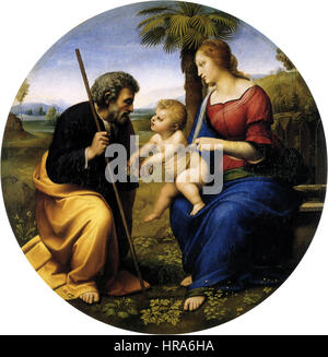 Raphael La Sainte Famille avec un palmier Banque D'Images