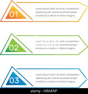 Forme triangulaire infographique numéros colorés de 1 à 3 colonnes de texte et illustration vectorielle. Illustration de Vecteur