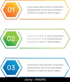 L'infographie de forme hexagonale numéros colorés de 1 à 3 colonnes de texte et illustration vectorielle. Illustration de Vecteur