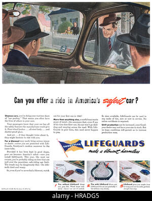 1945 publicité américaine pour les pneus Goodyear LifeGuard. Banque D'Images