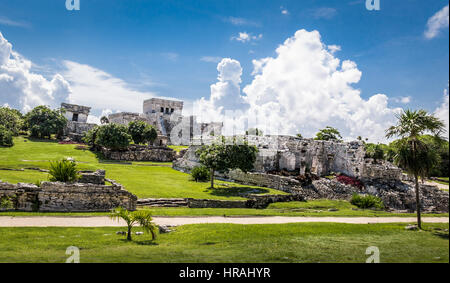 Vue panoramique des ruines Maya - Tulum, Mexique Banque D'Images