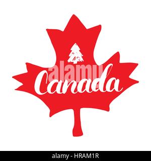 Canada Feuille d'Érable à la main avec lettrage calligraphie illustration vecteur isolé sur fond blanc Illustration de Vecteur