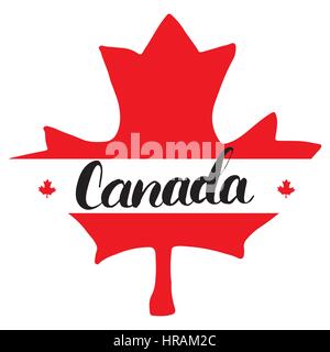 Canada Feuille d'Érable à la main avec lettrage calligraphie illustration vecteur isolé sur fond blanc. Illustration de Vecteur