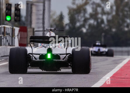 Barcelone, Espagne. 28 Février, 2017. Pilote de Formule 1 canadien lance pas de Williams lors d'un test de conduite à l'avant-saison de Formule 1 essais au Circuit de Catalogne à Barcelone, Espagne, 28 février 2017. Toutes les équipes de Formule 1 sont en train de tester leurs nouvelles voitures au cours des deux prochaines semaines. La nouvelle saison de Formule 1 débute le 26 mars 2017 en Australie. Photo : Jens Büttner/dpa-Zentralbild/dpa/Alamy Live News Banque D'Images