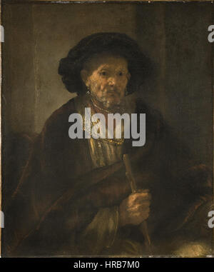 Rembrandt - Portrait d'un vieil homme avec une barbe et une canne Banque D'Images