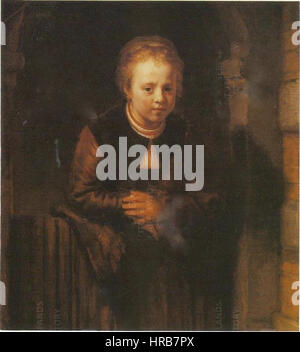 Rembrandt - Girl leaning on demi-porte ouverte Banque D'Images